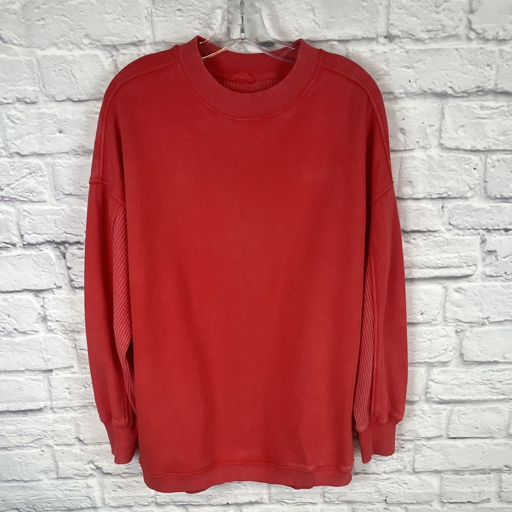 Aerie Tres Chic Oversized Red Crew Neck Pullover Sweatshirt Size XS Clean Girl